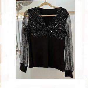 Black Top with glitter sleeves